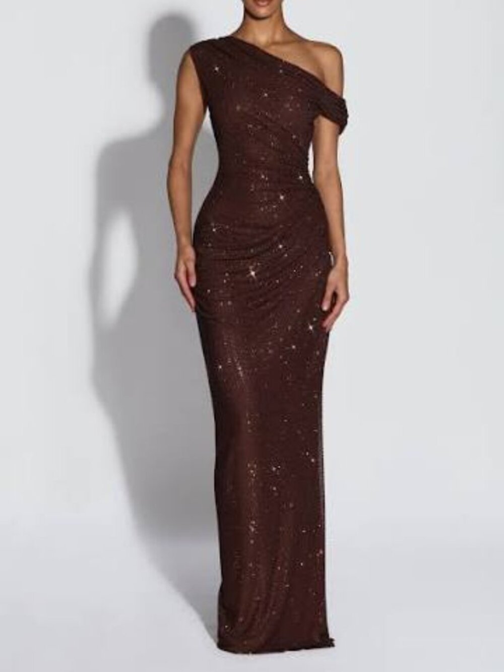 Babyboo Ottilie Maxi Dress Plum Brown Rhinestone Embellished S NWT